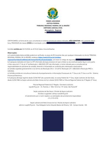 Justiça Federal (TRF-3) — cível, fiscal e juizados — exemplo real, com os dados pessoais tarjados
