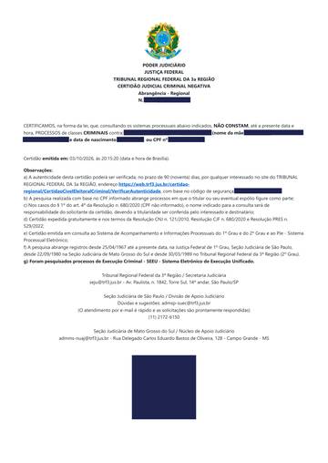 Justiça Federal (TRF-3) — criminal — exemplo real, com os dados pessoais tarjados