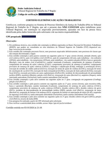 TRT 2ª Região — processos digitais — exemplo real, com os dados pessoais tarjados