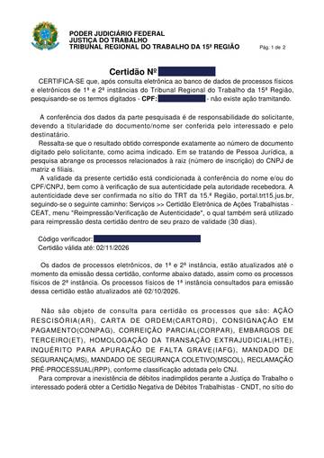 TRT 15ª Região — interior de São Paulo — exemplo real, com os dados pessoais tarjados