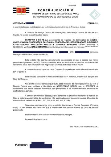 e-SAJ — distribuição cível em geral — exemplo real, com os dados pessoais tarjados