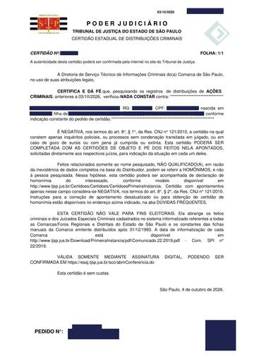 e-SAJ — ações criminais — exemplo real, com os dados pessoais tarjados