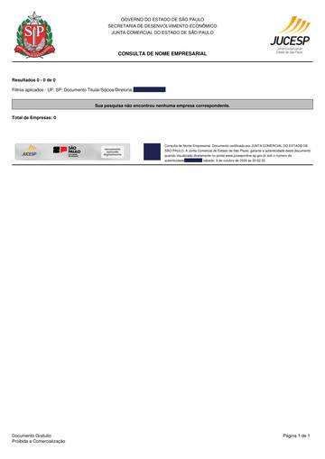 JUCESP — empresas ligadas ao CPF — exemplo real, com os dados pessoais tarjados