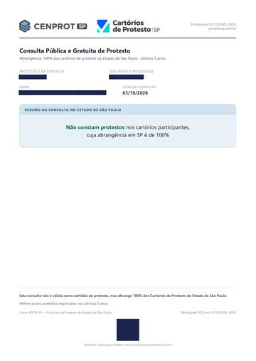 Protestos — 100% do Estado de São Paulo — exemplo real, com os dados pessoais tarjados