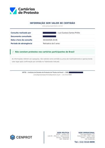 Protestos — âmbito nacional — exemplo real, com os dados pessoais tarjados