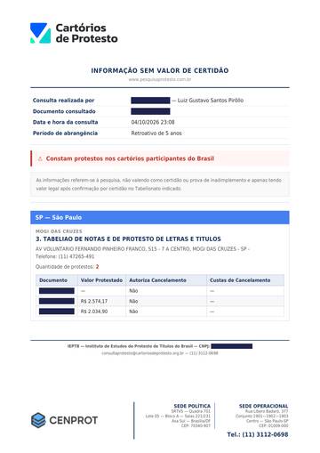 Protestos — âmbito nacional, COM apontamento — exemplo real, com os dados pessoais tarjados